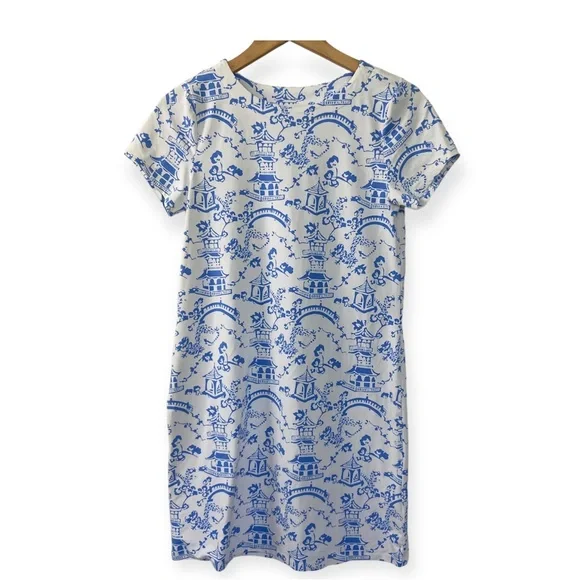 Jude Connally | Dresses | Jude Connally Dress Chinoiserie Asian White Blue  Short Sleeve Shift Xs | Poshmark